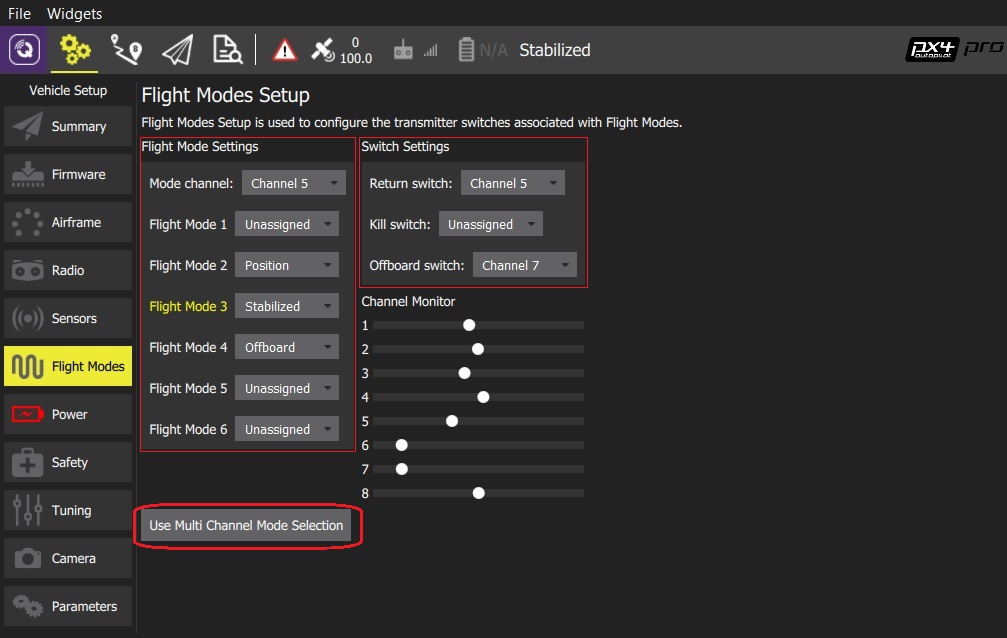 Flight modes multi-channel